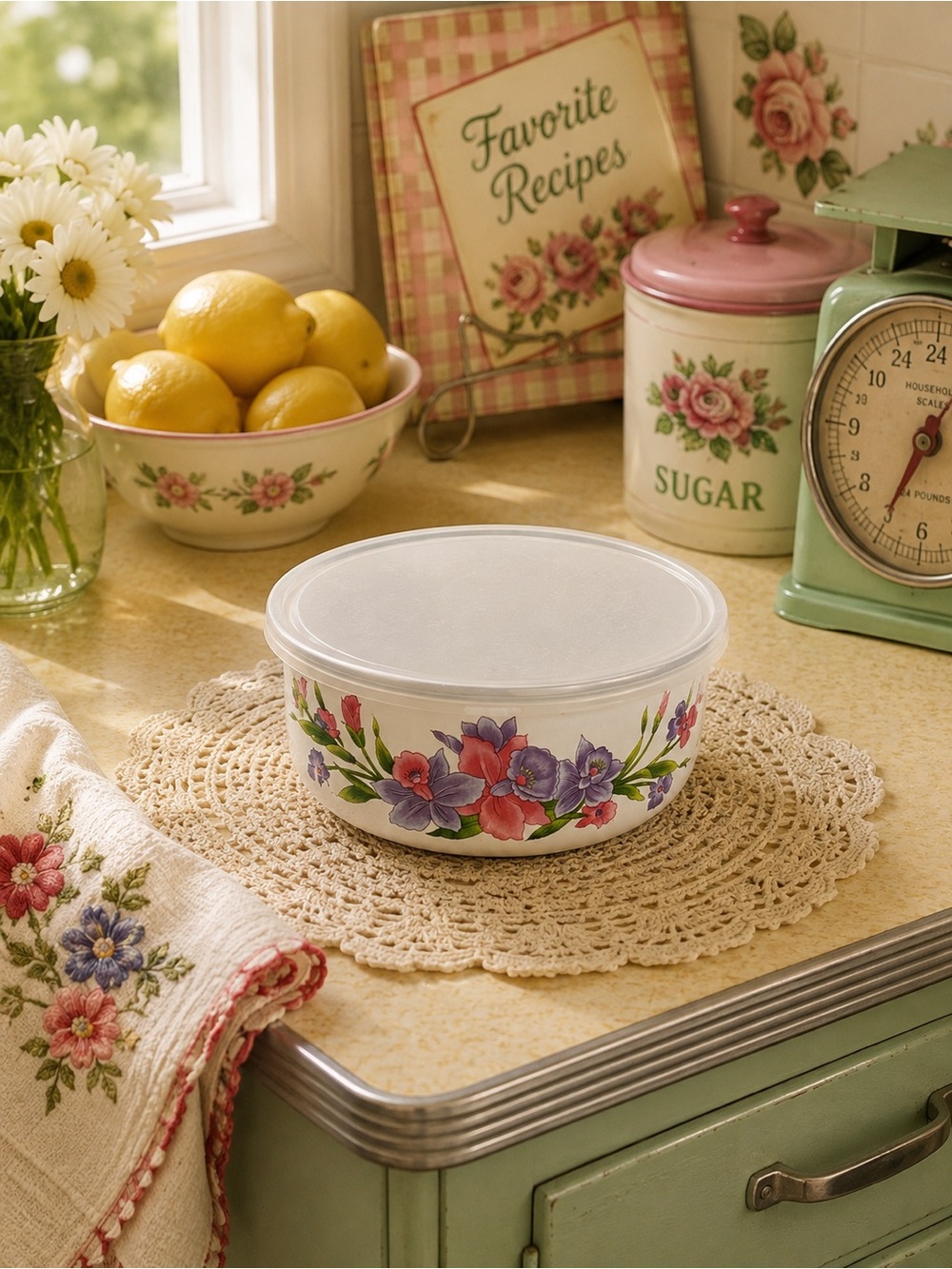 Floral Enamel Bowl with Lid